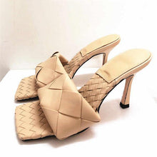 Load image into Gallery viewer, Lydiashoes Square Open Toe Heeled Woven Leather Mule Slip On Quilted High Heels