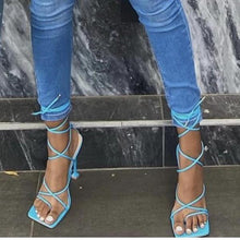 Load image into Gallery viewer, Lydiashoes Around-The-Ankle Lace-Up Closure Open Squared Toe Heels
