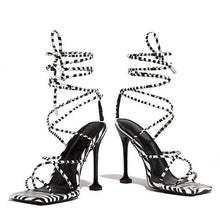 Load image into Gallery viewer, Lydiashoes Around-The-Ankle Lace-Up Closure Open Squared Toe Heels