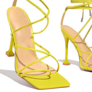 Lydiashoes Around-The-Ankle Lace-Up Closure Open Squared Toe Heels