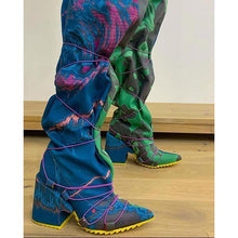 Load image into Gallery viewer, Lydiashoes Color Mixing Chunky Heel Knee High Boots