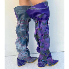 Load image into Gallery viewer, Lydiashoes Color Mixing Chunky Heel Knee High Boots