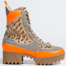 Load image into Gallery viewer, Lydiashoes Fashion Rivet Lace Up Snake Print Boots