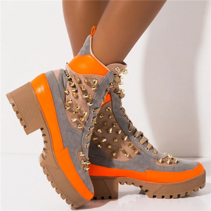 Lydiashoes Fashion Rivet Lace Up Snake Print Boots