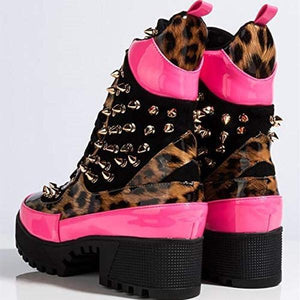 Lydiashoes Fashion Rivet Lace Up Snake Print Boots