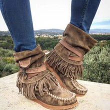 Load image into Gallery viewer, Lydiashoes Women&#39;s Casual Flat Suede Fringe Round Toe Retro Boots