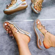 Load image into Gallery viewer, Lydiashoes Women Large Size Rivet Transparent Wedge Slippers