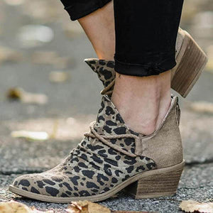 Lydiashoes Leopard Chunky Heel Canvas Boots