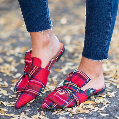Lydiashoes Under The Tree Red Plaid Flat Mules