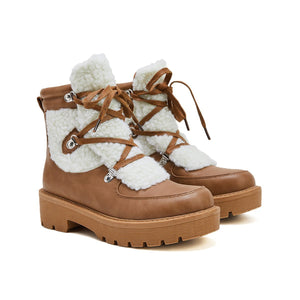 Lydiashoes Women's Faux Shearling Stiching Lace Up Snow Boots