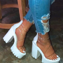 Load image into Gallery viewer, Lydiashoes Chunky Heel Zipper Open Toe Strappy See-Through Sandals