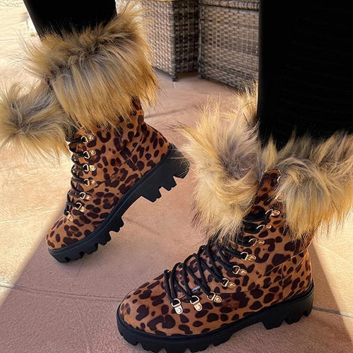 Lydiashoes Warm Lace Up Faux Fur Combat Boots