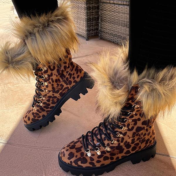 Lydiashoes Warm Lace Up Faux Fur Combat Boots