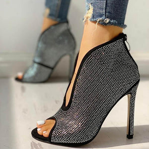 Lydiashoes Studded Detail Peep Toe Thin High Heels