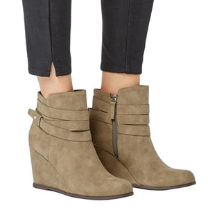 Lydiashoes Autumn Winter Fashion Suede Strap Zipper Wedge Boots
