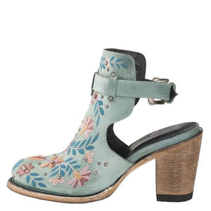 Lydiashoes Vintage Floral Embroidery Round Toe Ankle Bootie